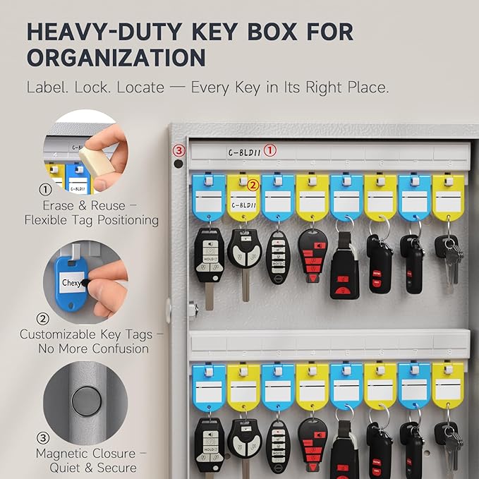 WeHere 96 Key Lock Box(Plus) Wall Mount, APP Bluetooth/One Time Password/Wi-Fi Remote/Fixed Code/Key Unlock, Smart Key Cabinet, Key Organizer box for Car Dealert, Hotel, Office, Real Estate Key Manage