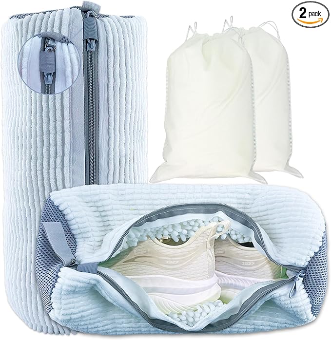XXL Shoe Washing Machine Bag - 2-Pack Reusable Shoe Cleaning Bags, 360° Deep Clean for Tennis Shoes, Sneakers and Slippers, Includes 2 Shoe Storage Dust Bags (White)