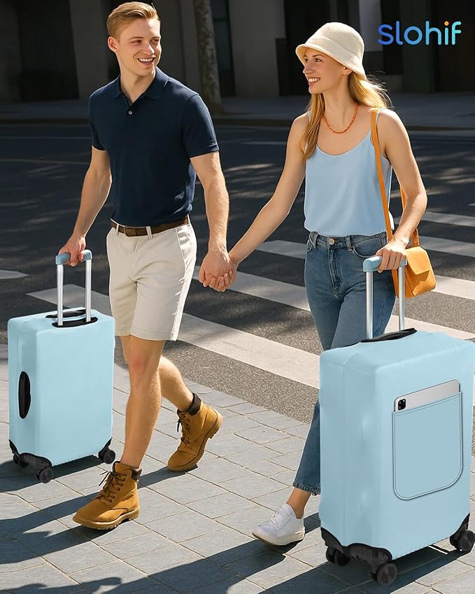 Slohif Luggage Cover for Suitcase Tsa Approved Protector - Luggage Sleeve Suit Case Cover Travel Stretch Large Baggage Case Protective Washable Fit 22-24 Inch Light Blue