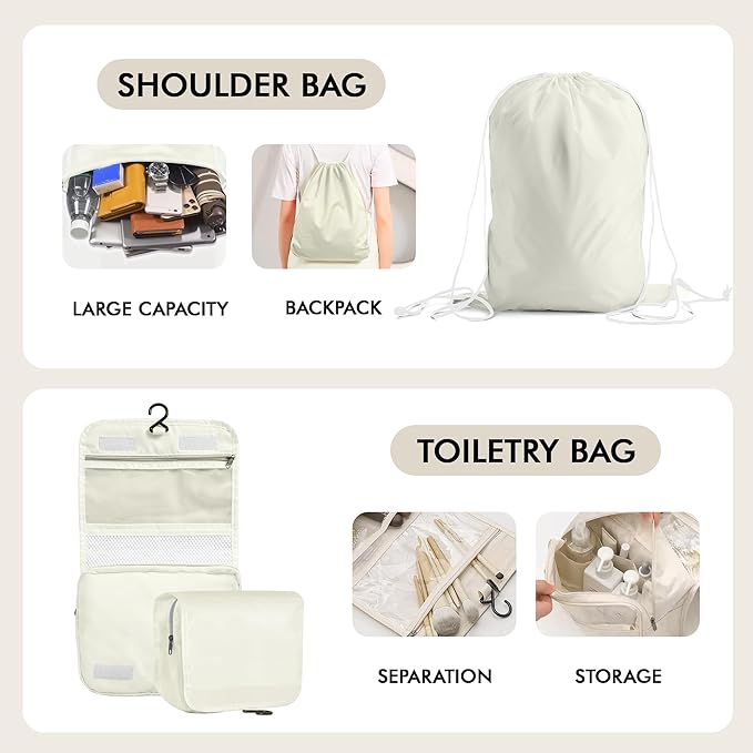 WVM Packing Cubes for Travel, 8 Set Luggage Organizer Bags with Shoe Bag, Toiletry Bag & Laundry Bag, Travel Accessories Essentials Packing Organizer, Beige