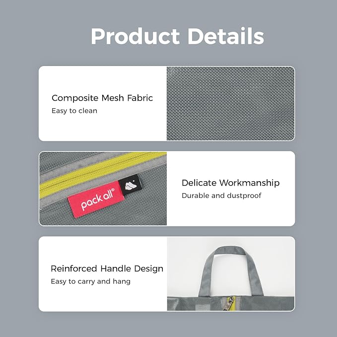pack all Shoe Bag for Travel, Water-Resistant Shoe Pouch for Gym, Odor-Resistant Soccer Cleats Bag for Sport (Grey, 1-Pack)