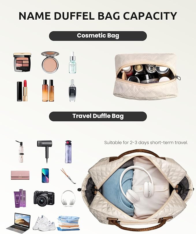 Gifts for Mom-Initial Duffle Bag with Shoe Compartment, Personalized Weekender Bag, Monogram Overnight Bag, Letter Travel Bag with Makeup Bag，Personalized Gifts Idea for Women Her (Letter F)