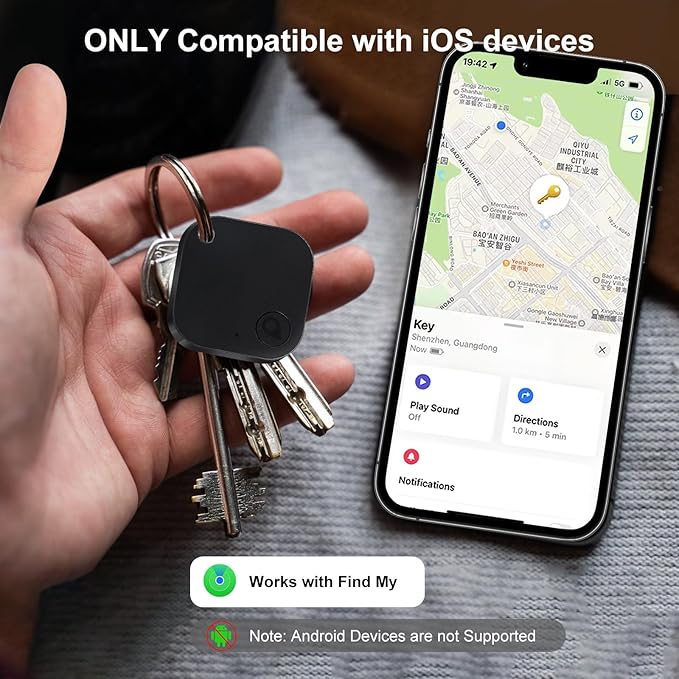 Bluetooth Tracker Smart Tag 4 Pack, Work with Apple Find My (iOS Only, Not for Android), Loud Sound, Item Finder for Keys, Backpack, Suitcase, Wallet, Luggage, Black