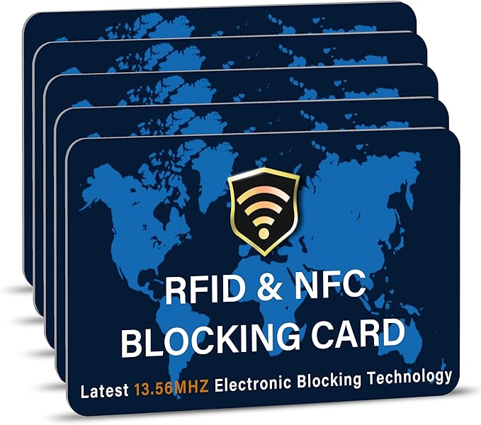 SaiTech IT 5 Pack RFID Blocking Card NFC Contactless Debit/Credit Card ATM Passport Protector ideal for Men & women slim with World map design perfectly fit in wallet - Blue