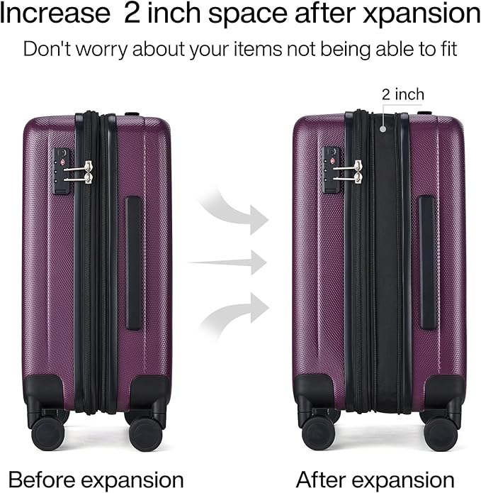 Hanke Expandable Hard Shell Luggage Sets 2 piece Carry on Luggage with Wheels Suitcases Lightweight Checked Tsa Luggage Rolling Large Suitcase Travel Luggage Bag Woman Men 20/29 Inch(Purple)