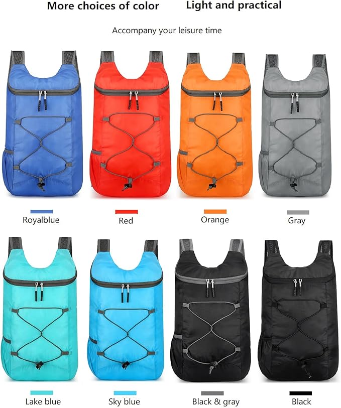 16L Hiking Daypack Lightweight Foldable Travel Backpack Water Repellent Camping Outdoor Packable Easy Carry-on Bag (Black&Gray)