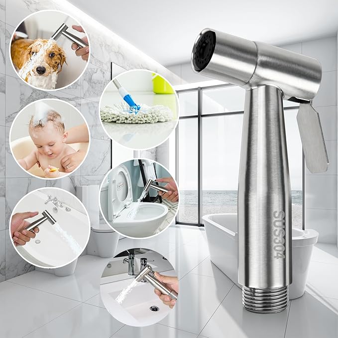 Bidet Sprayer for Toilet with Adjustable Water Pressure, Handheld Bidet Sprayer Kit- Stainless Steel（Don't‌ Use Teflon Tape for Installation）