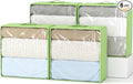 Clothes Storage Bags, Foldable Thick Fabric Blanket Storage Bags, Large Clear Window & Carry Handles, Great for Clothes, Blankets, Closets, Pillows, Toys (Green, Extra-4Pack)