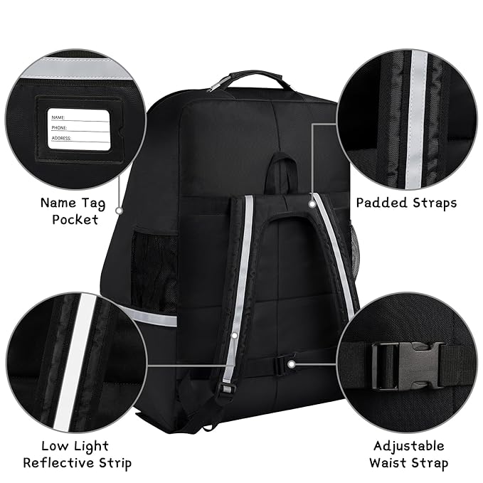 Car Seat Travel Bag,Padded Car Seats Backpack with Steel Cable Handle and Reflective Stripes, Large Durable Carseat Carrier Bag,Airport Gate Check Bag,Infant Seat Travel Bag with Shoulder Strap,Black