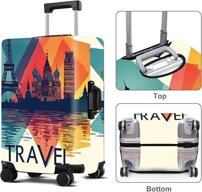 Luggage Cover Washable Suitcase Protector Anti-Scratch,Stretchable Fit for 20-34Inch Luggage Durable Travel Bag Cover with Zipper Closure (Travel-1, L(fits 28-30Inch suitcase))