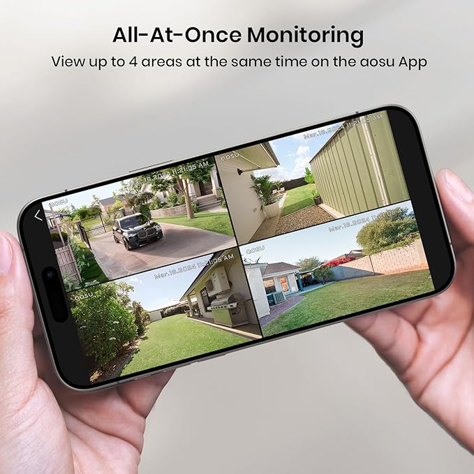 aosu Security Cameras Outdoor Wireless, 2 Cam-Kit, No Subscription, Solar-Powered, Home Security Cameras System with 360° Pan & Tilt, Auto Tracking, 2K Color Night Vision, Easy Setup, 2.4 & 5GHz WiFi