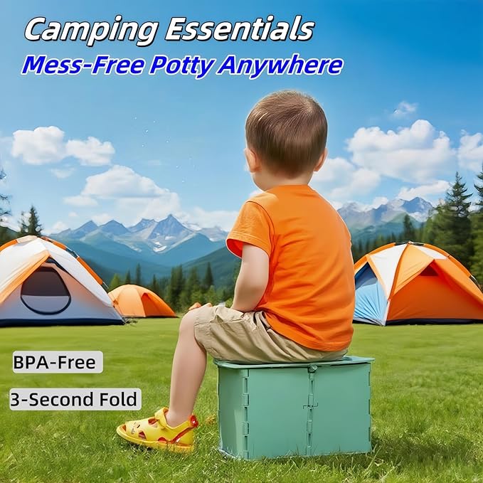 Travel Potty,Portable Potty Seat Foldable Travel Training Toilet Seat,Foldable Toilet for Outdoor Camping (Green)