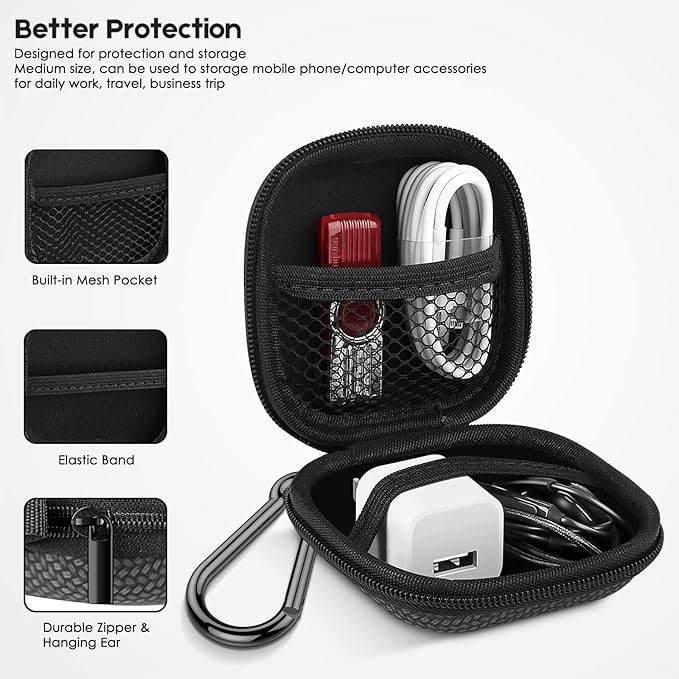 Earbud Case Hard EVA Earphone Carrying Case Cell Phone Accessories Storage Bag with Carabiner for Airpods Headset Earphone Flash Drive Charging Cable Key Wall Charger