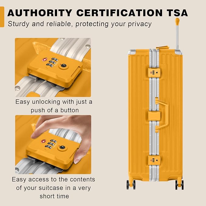 AnyZip Luggage PC+ABS Aluminum Frame Zipperless Checked Luggage Hard Shell Suitcase with TSA Lock Double Spinner Wheels 28 Inch Haze Blue
