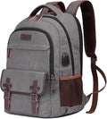 Mactso Canvas Travel Laptop Backpack for Men Women, Business Work Rucksack College School Computer Bag Fits 15.6 Inch Notebook,Bookbag with USB Charging Port (Grey, 15.6 Inch)