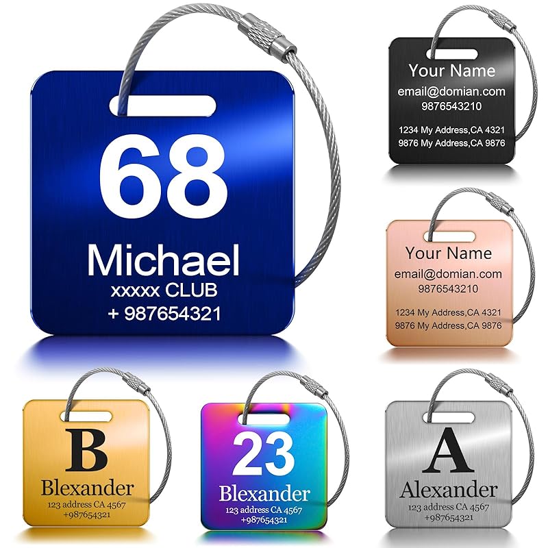 Customized Stainless Steel Luggage Tags: Personalize Your Suitcases, Backpacks, and Bags with Your Text - Custom Initial Text Name ID,Number(3 Pack)