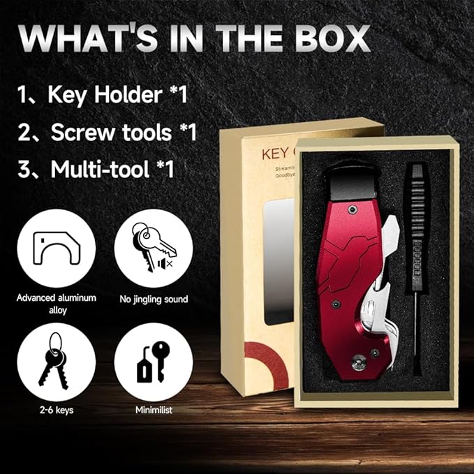 Zeeker Compact Key Organizer Keychain with Built-in Tools – Holds 1-6 Keys, Includes Bottle Opener, Hex Wrench, and Serrated Cutter – Minimalist Key Holder for Men and Women (Red)