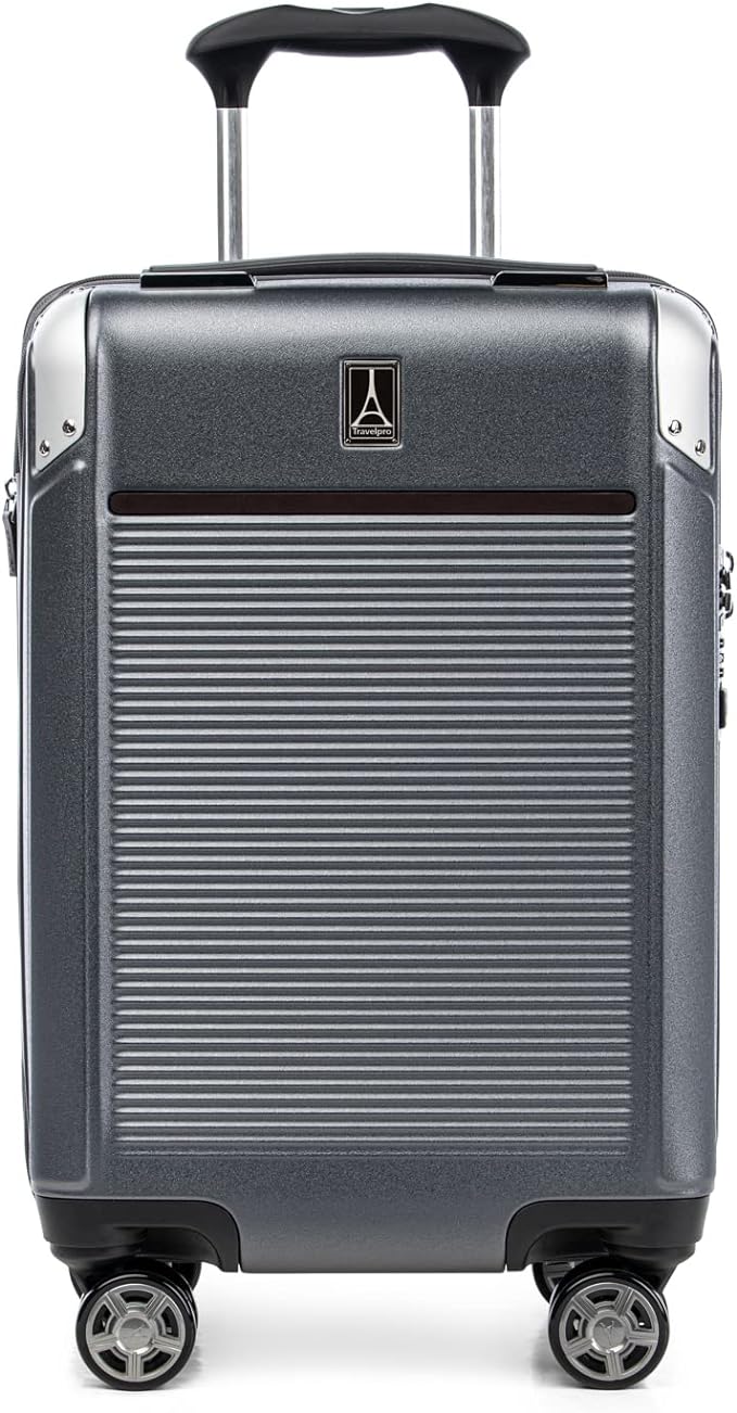 Travelpro Platinum Elite Hardside Expandable Carry on Luggage, 8 Wheel Spinner, TSA Lock, Hard Shell Polycarbonate Suitcase, Vintage Grey, Compact Carry on 20-Inch