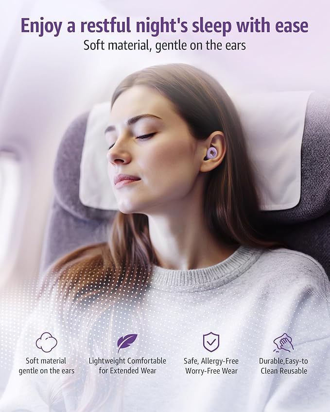 Ear Plugs for Sleeping Noise Cancelling: 45db Ultra-Comfy Reusable Noise-Reducing Earplugs for Concerts/Shooting/Travel/Snoring-Silicone Hearing Protection Earbuds with 8 Eartips