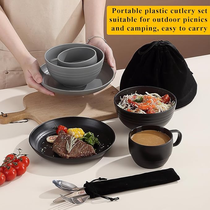 Berglander Camping Mess Kits for 2 Person, Silverware Set Spoons Forks Knives, Camping Essentials Gear, Accessories for Travel, Picnic, Outdoor, Easy to Carry and Clean