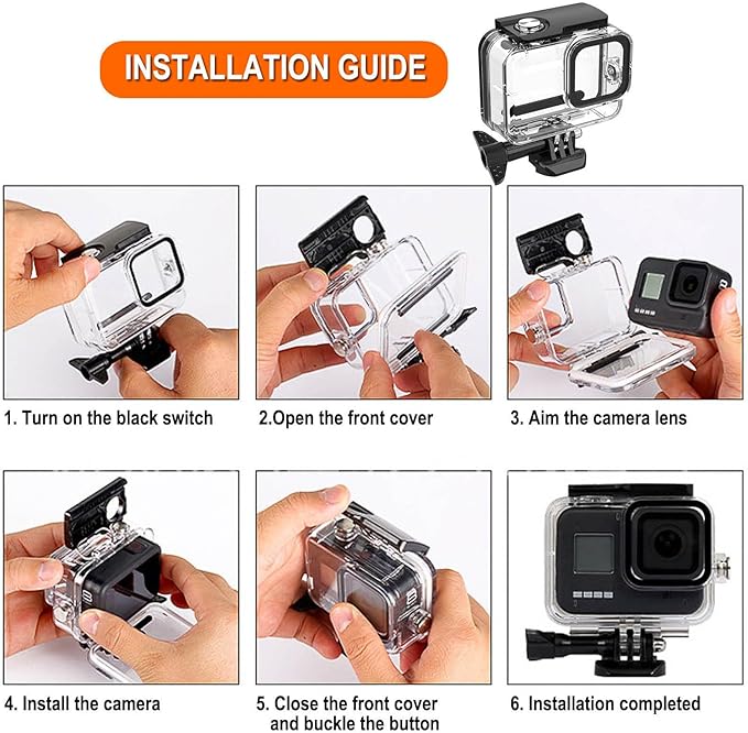 Compatible for Go Pro Hero 8 Black Waterproof Housing Case 60M/196FT Protective Underwater Diving Case Shell with Cameras Handle Mount Accessories Kit