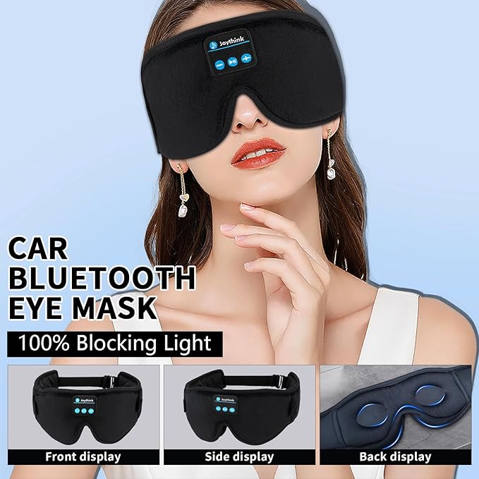 Joythink Sleep Headphones Headband Sleep Mask Eye Mask 3D Deep Bluetooth for Sleeping Blackout Washable Music Eye Cover with Speaker Microphones Black