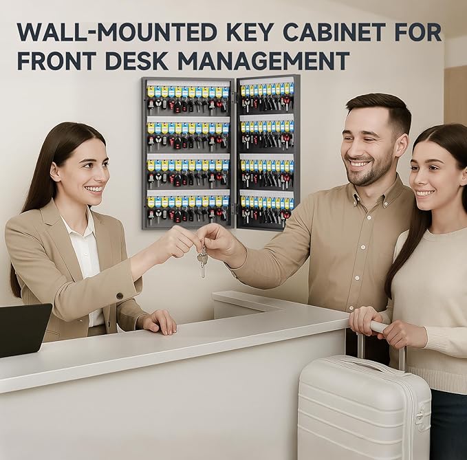 96 Key Lock Box, Key Cabinet Organizer, Key Safe Security Storage Lockbox Holder for Valets, Hotels, Car and House Keys, Key Keeper Box – Black