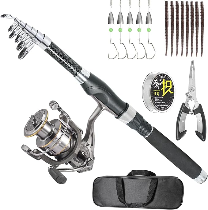 Fishing Rod, Telescopic Fishing Rod and Reel Combo, Collapsible Travel Fishing Pole Rod Starter Kit, Carbon Fiber Fishing Rods and 12 +1 Bearings Stainless Steel, Fishing Gifts for Men Adults