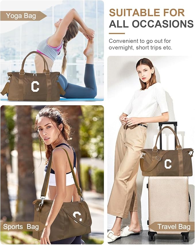 Birthday Graduation Gifts for Daughter,Initial Travel Duffel Bag Sports Gym Bag for Girls Teen Kids Birthday Gifts,Personalized Weekender Bag Carry On Tote Bags Cute Overnight Bag for Women(Brown, C)