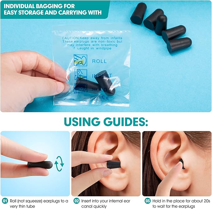100 Pairs Earplugs for Noise Cancelling Individual Bagged Foam EarPlugs for Sleeping Work Snoring Sound Blocking Construction Loud Noise Reducing Earplugs