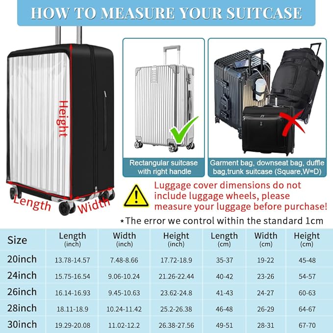 Yotako Upgraded Zippered Transparent PVC Suitcase Cover, No Disassembly Required Clear Luggage Protector for Suitcase Luggage Protector Cover 20''