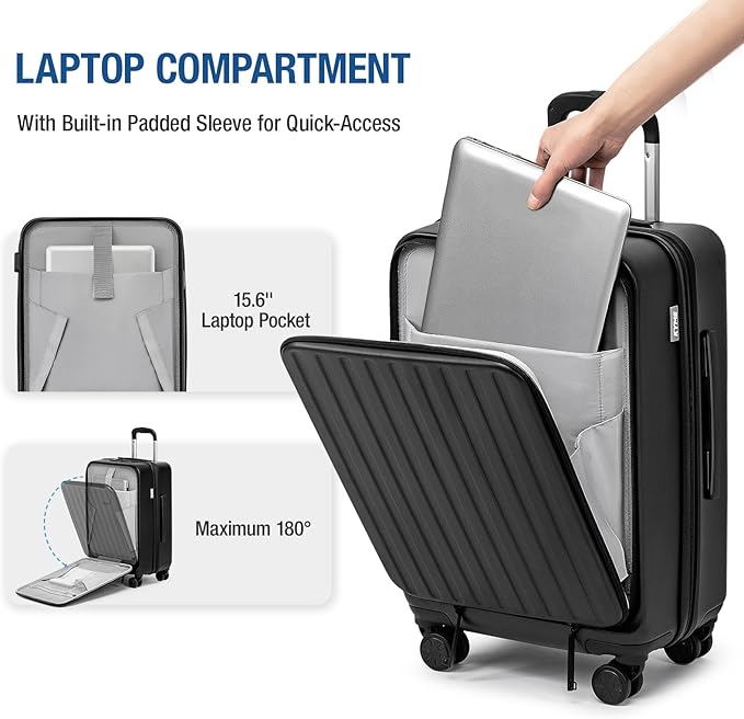 KYME Luggage Sets, 100% PC Suitcase With Double Spinner Wheels & TSA Lock, Hard Shell 3 Piece Set, 22/26/30, Black