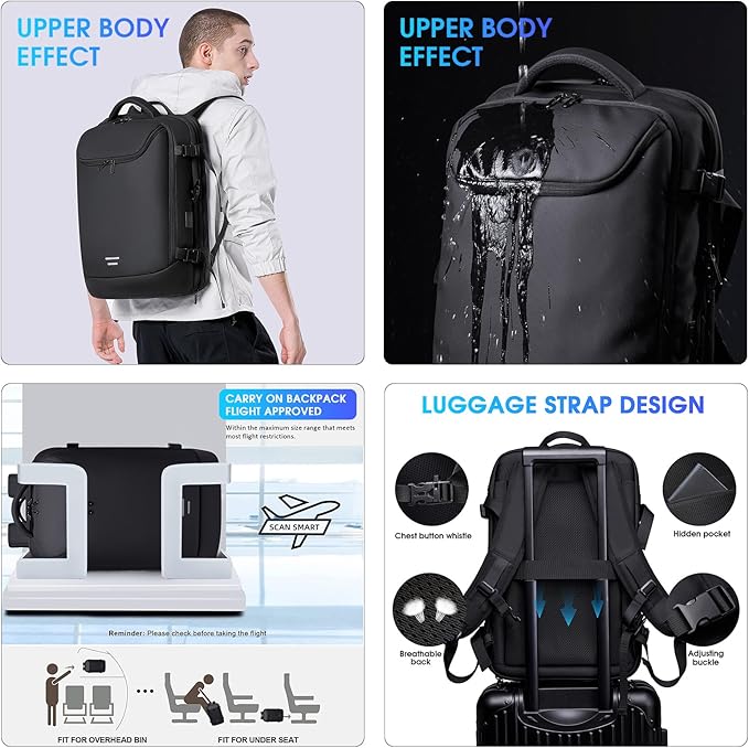Vacuum Travel Backpack with Pump, 50L Expandable Compression Backpack With Vacuum Seal, 17.3 Inch Water Resistant Business Laptop Backpack with USB Charging Port for Women & Men