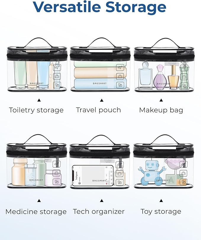 BAGSMART TSA Approved Toiletry Bag, 3 Pack Clear Makeup Cosmetic Bag Organizer, Quart Size Travel Bag for Toiletries, Carry-on Travel Accessories Essentials, Gray-3pcs