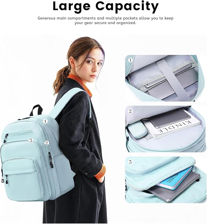 Lanola Basic Multi-Pocket Multipurpose Backpack Classical Water Resistant Student Bookbag For School Business Travel or Casual Daypack Backpacks For Men Women - Blue