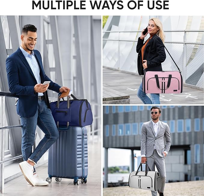 BALEINE Convertible Garment Bag with Shoe Compartment, 2 in 1 Carry on Garment Duffle Bags for Travel, Suit Bag for Men Women (Black)