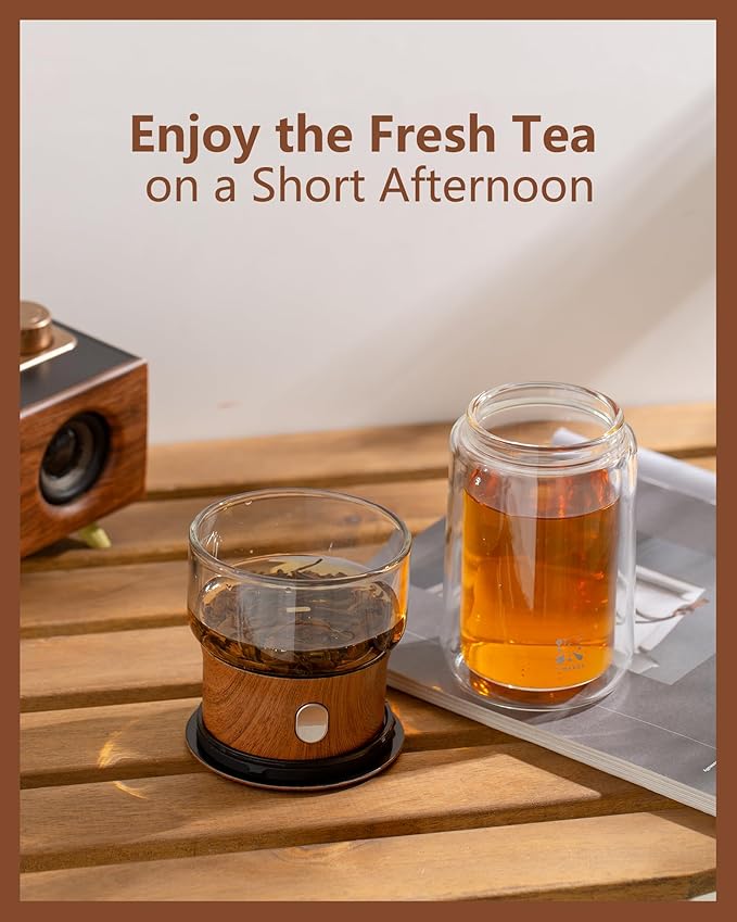 ZENS Modern Glass Infuser Teapot, One Touch Tea Maker for Loose Leaf Tea with Insulated Mug and Portable Case. Enchanted Pot Alternatives for Tea Lover Gifts