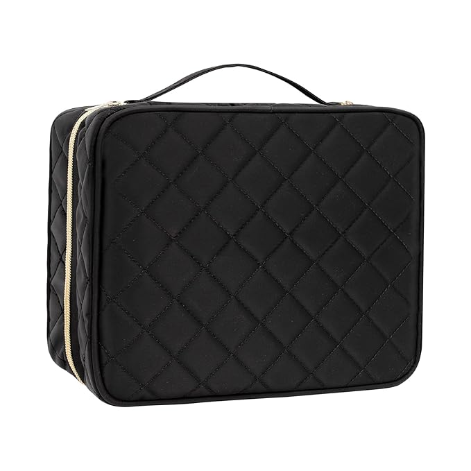 CUBETASTIC Hanging Travel Toiletry Bag, Makeup Bag for Women Girls, 3 Comparment Small Travel Bag Rhombus Quilted Cosmetic Organizer Case Portable Skincare Pouch with Handle