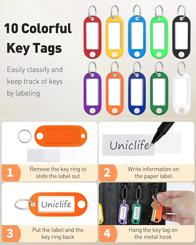 Uniclife Zippered Key Case Organizer Waterproof and Fireproof Orange Key Binder with 24 Hooks and Tags Portable Key Storage Book for Offices Real Estate Agencies Hotels and Rental Management (Orange)