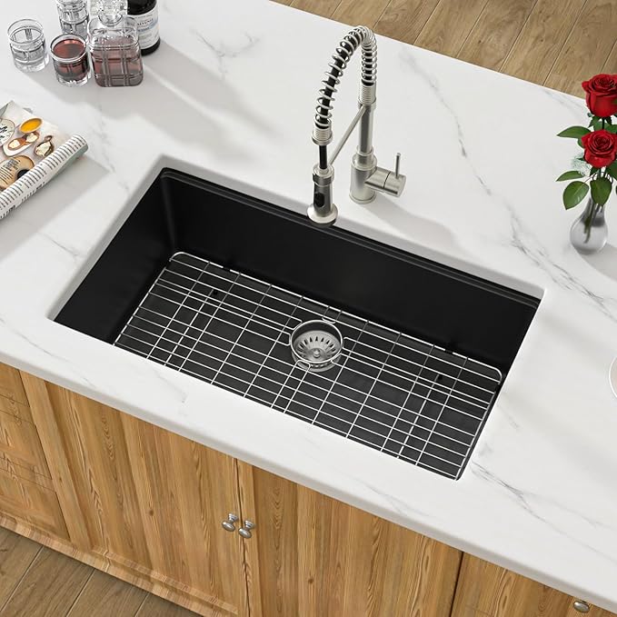 30 Granite Composite Kitchen Sink - Donsdey 30 Inch Black Kitchen Sink Undermount Granite Quartz Composite Ledge Workstation Matte Black Under Counter Single Bowl Sink Basin
