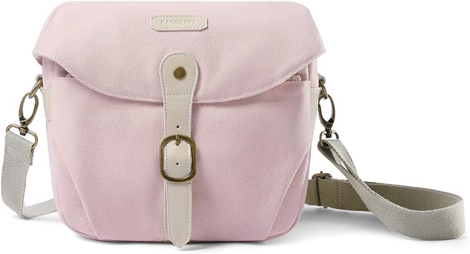 BAGSMART Camera Bag, SLR DSLR Canvas Crossbody Camera Case, Compact Camera Shoulder Bag with Rain Cover for Women and Men, Pink