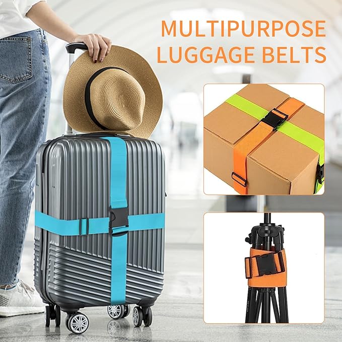 BILIONE 8 Pcs Luggage Straps, 79" Long Belts Keep Suitcase Secure While Traveling, TSA Approved Add a Bag Premium Accessory for Travel Bag Closure (4Pcs Black + 4Pcs Green)