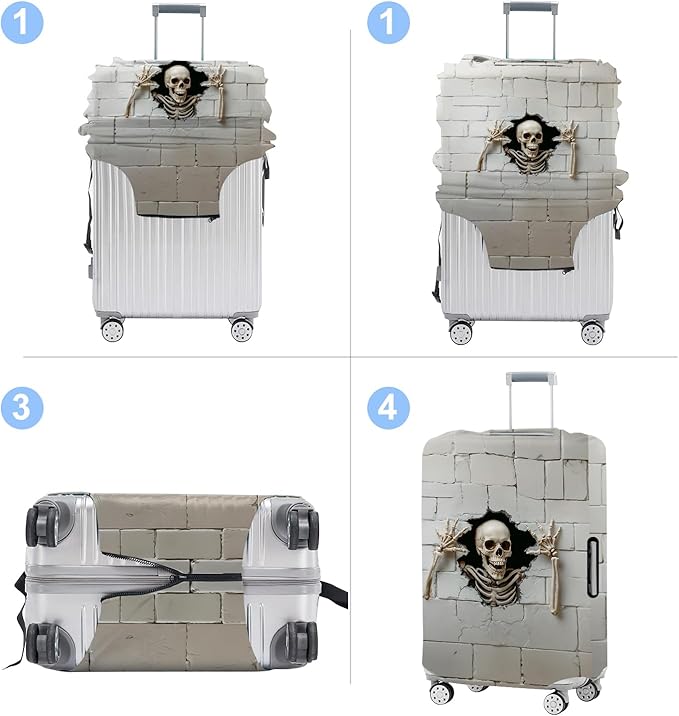 Luggage Cover Washable Suitcase Protector Anti-Scratch,Stretchable Fit for 20-34Inch Luggage Durable Travel Bag Cover with Zipper Closure (Skull, XL(fits 32-34Inch suitcase))