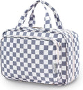 Narwey Travel Toiletry Bag for Women Large Hanging Makeup Bag Organizer Toiletries Bag for Full Size Essentials Accessories Cosmetics (Grayish Blue Checkerboard (Large))