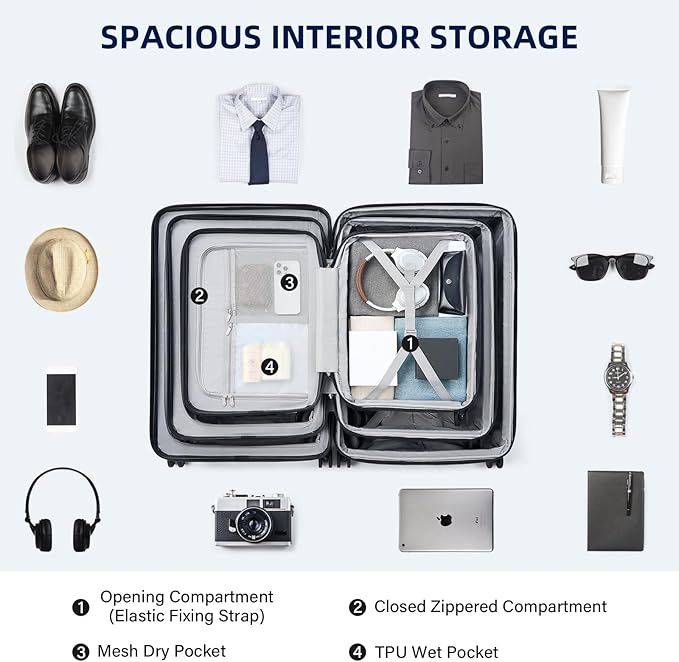 Hard Shell Suitcases Expandable Travel Luggage Sets 3 Piece, Carry on and Check in 3 Piece Luggage Suitcase Sets with Spinner Wheels Cup Holder Charger Built in (White, 20/24/28)