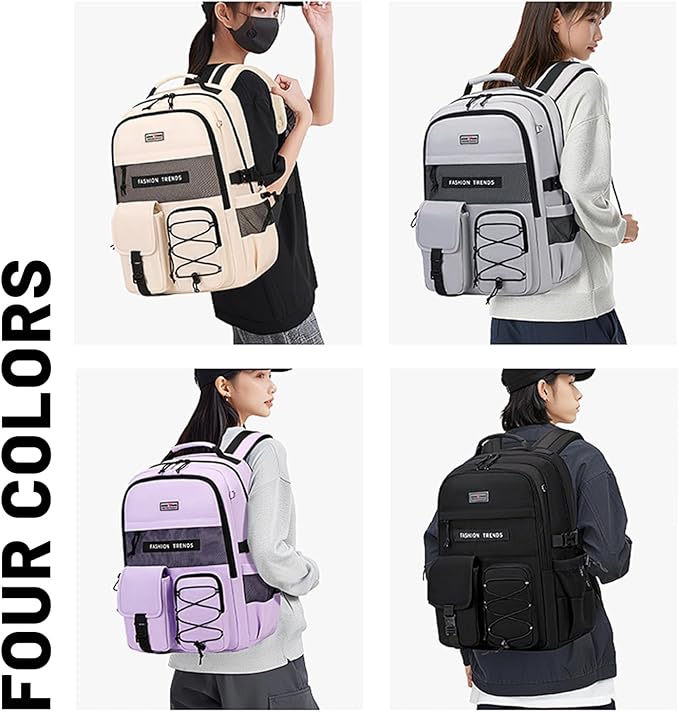 Lohol Multi-Pocket Backpack with 15.6 inch Laptop Compartment, Water Resistant Bookbag for School College and Travel (Purple)