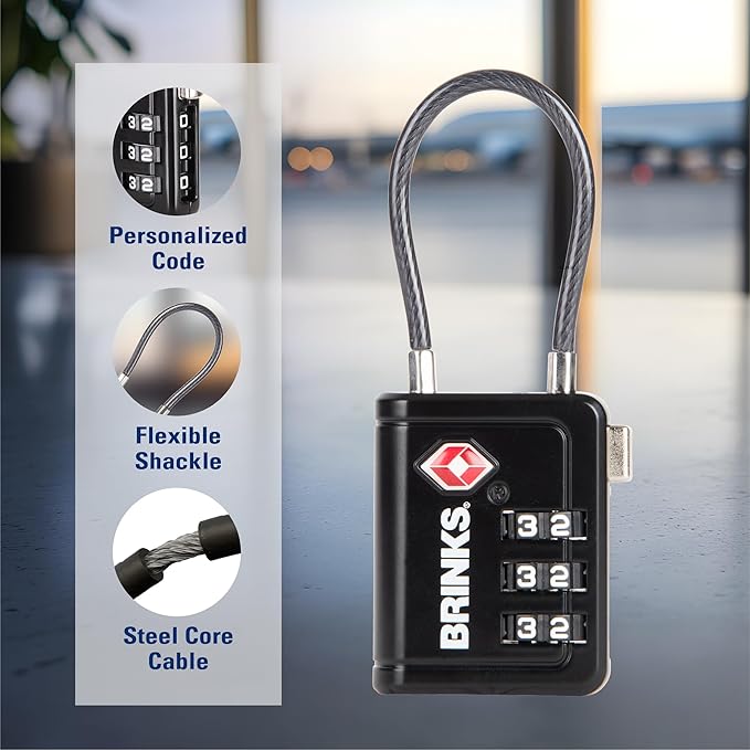 Brinks TSA Accepted Indicator Luggage Lock, Black - Ressetable Combination, New More Secure TSA008 Key, 4 Pack