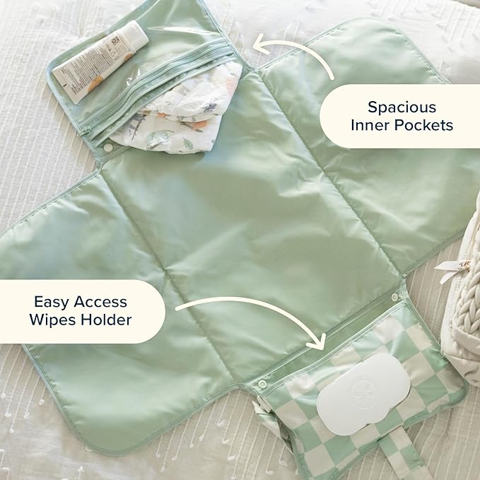 Tiny Twinkle Portable Diaper Changing Pad-Foldable Waterproof Changing Mat&Portable Changing Pad for Travel,Baby Changing Station with Smart Wipes Pocket&Storage (Flutter)