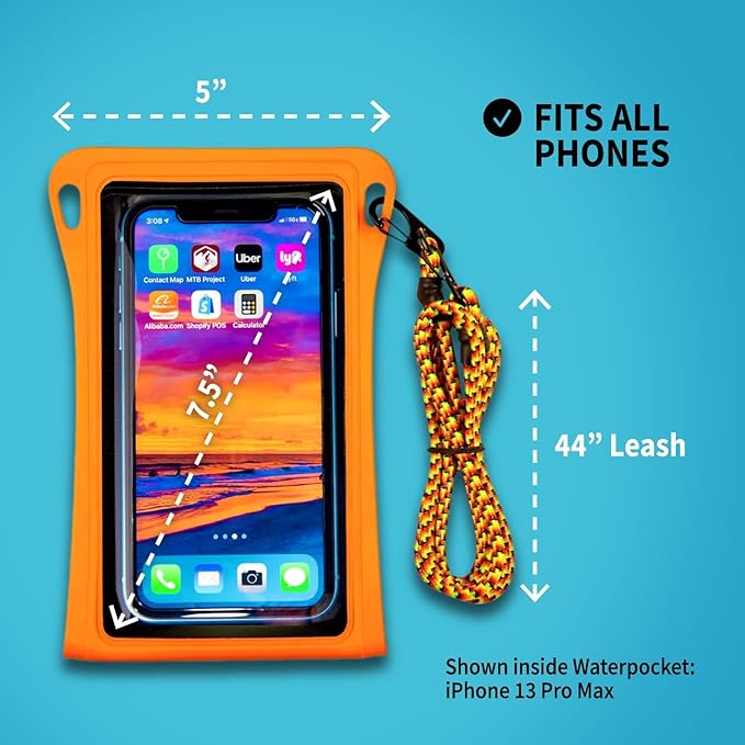 Waterproof Phone Pouch w/Long Lanyard | IPX8 Adventure Grade Cellphone Dry Bag Case, Fits iPhone 15 Pro Max,14 Pro Max, 13 Pro Max, XS, XR, Galaxy S21, for Snorkeling, Kayaking, Cruise Orange