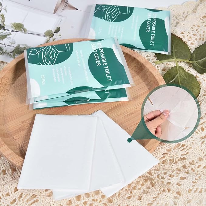 60 Pcs Disposable Flushable Paper Toilet Seat Covers Travel Supplies Essentials for Airplane, Public Restrooms, Bathroom, Hotels, Camping, Kids or Adults